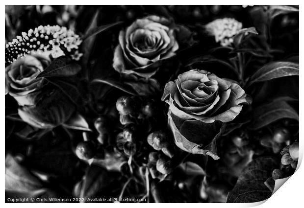 flower bouquest of dark black art flowers Print by Chris Willemsen