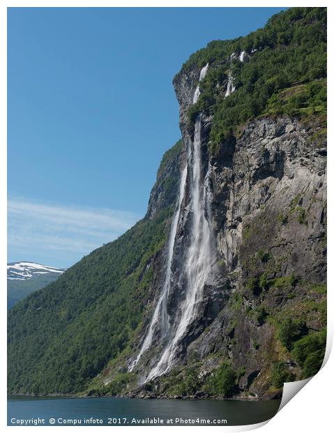 waterfall geiranger fjord norway Print by Chris Willemsen