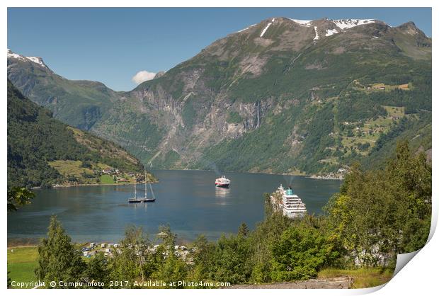 camping and cruise geiranger fjord norway Print by Chris Willemsen