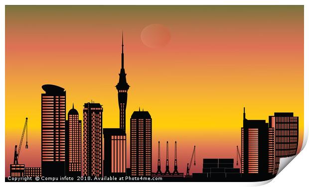 Auckland city skyline sunset Print by Chris Willemsen