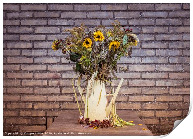bouquet of dry flowers in yellow watering can Print by Chris Willemsen