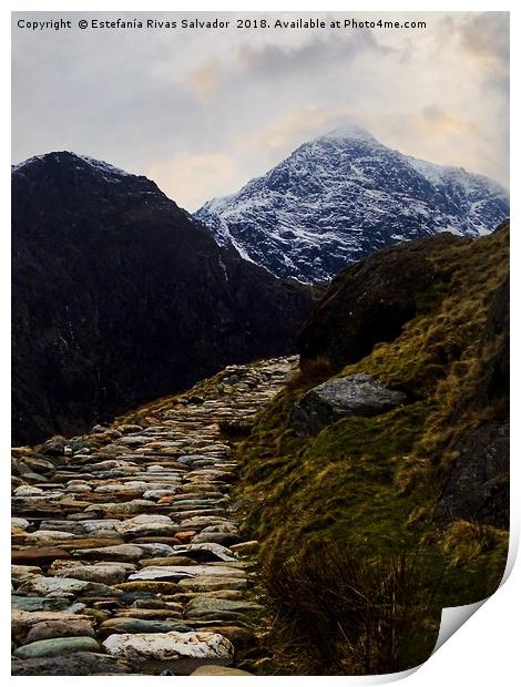 Miners track up the Snowdon Print by Estefanía Rivas Salvador