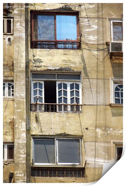 View of the wall of a high-rise building, with balconies and windows Print by Vitaliy Borisov