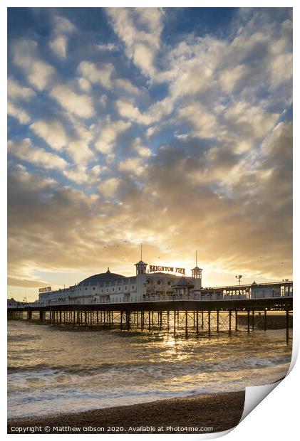 Beautiful Winter sunset landscape of Brighton Pier on the south coast of England Print by Matthew Gibson