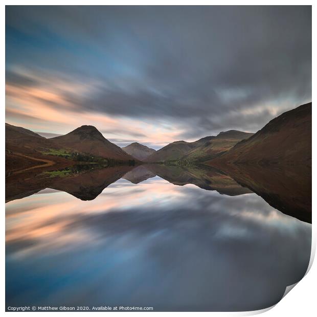 Beautiful sunset landscape image of Wast Water and mountains in Lkae District in Autumn in England Print by Matthew Gibson