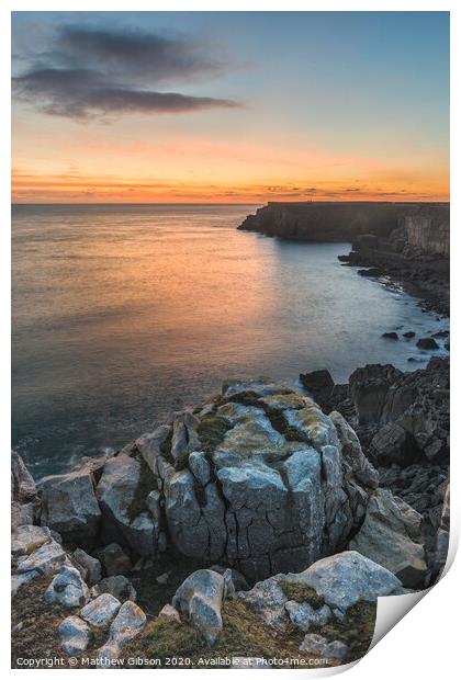 Stunning vibrant landscape image of cliffs around St Govan's Head on Pembrokeshire Coast in Wales Print by Matthew Gibson