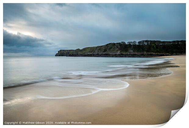 Stunning, vibrant sunrise landscape image of Barafundle Bay on Pembrokeshire Coast in Wales Print by Matthew Gibson