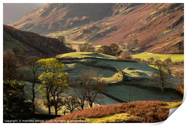 Majestic Autumn Fall landscape image of Sleet Fell and Howstead Brow in Lake District with beautiful early morning light in valleys and on hills Print by Matthew Gibson
