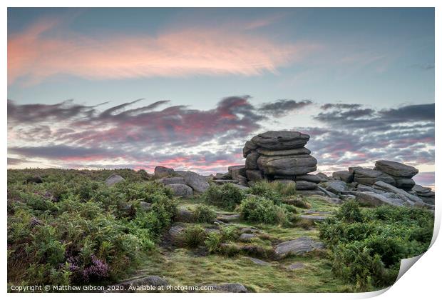 Stunning dawn sunrise landscape image of Higger Tor in Summer in Peak District England Print by Matthew Gibson