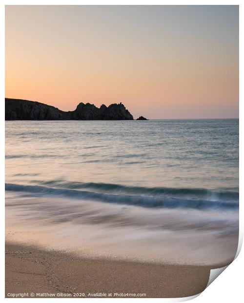 Stunning vibrant sunrise landscape image of Porthcurno beach on South Cornwall coast in England Print by Matthew Gibson