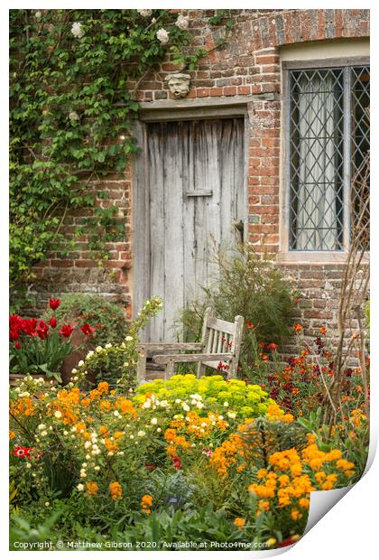 Quintessential vibrant English country garden scene landscape with fresh Spring flowers in cottage garden Print by Matthew Gibson