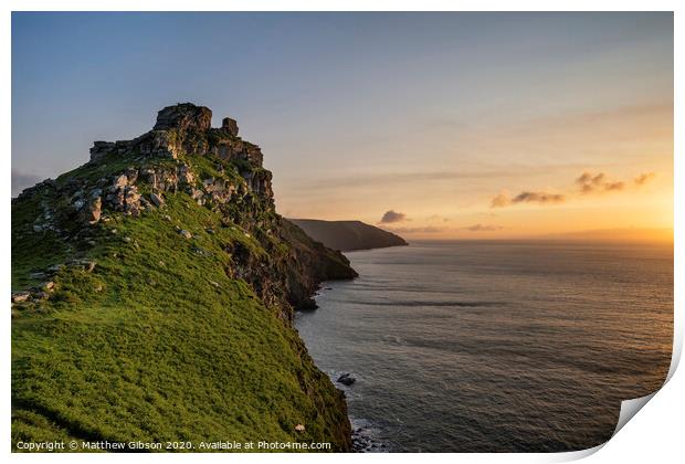 Beautiful evening sunset landscape image of Valley of The Rocks in Devon England Print by Matthew Gibson