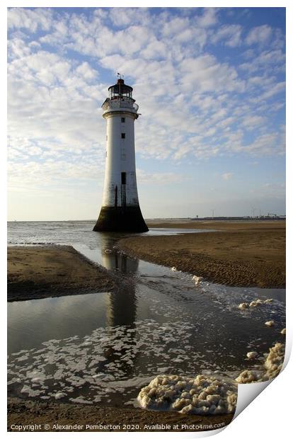 New Brighton Perch  Rock Lighthouse  River Mersey    Wirral,   Merseyside.  England.  Print by Alexander Pemberton