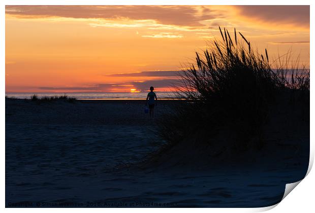 Lone Boy at sunset Print by Simon Wilkinson