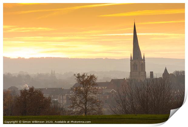 Chesterfield Crooked Spire on a Misty Evening Print by Simon Wilkinson