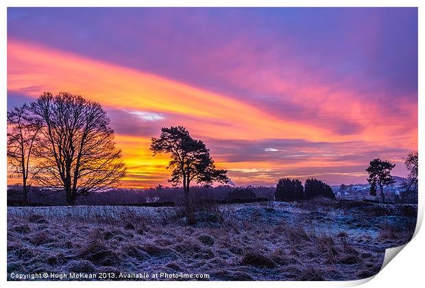 Sunrise, Winter, Snow, Dumfries Print by Hugh McKean