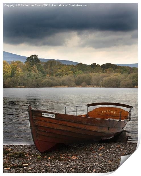Row boat on Derwentwater Print by Catherine Fowler