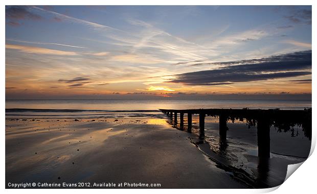 Golden Sunrise Casting a Spell on Shanklin Beach Print by Catherine Fowler