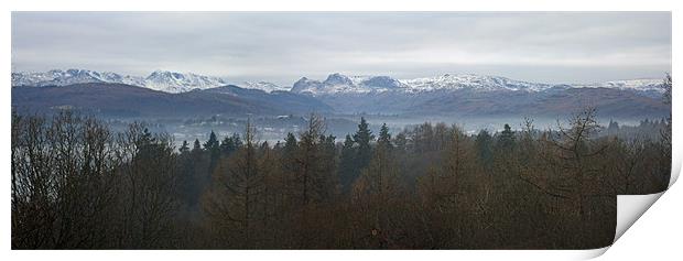 Snowy Langdales Panorama Print by Catherine Fowler