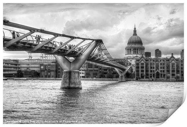 Millennium Bridge in black and white Print by Chris Day