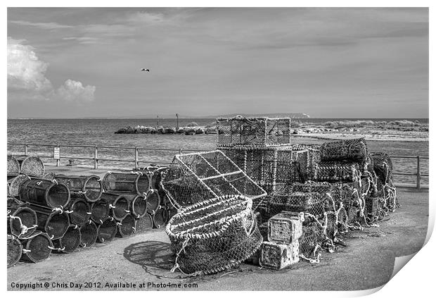 Fishing nets at Mudeford Quay Print by Chris Day