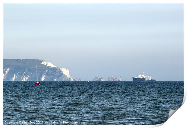 Needles on the Isle of Wight viewed from Mudeford Print by Chris Day