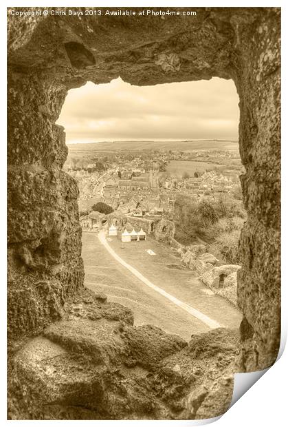 Village viewed from Corfe Castle Print by Chris Day