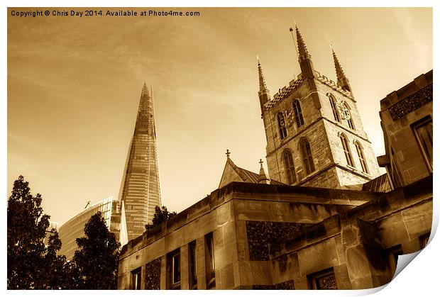 The Shard and Southwark Cathedral Print by Chris Day