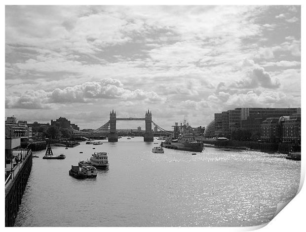Tower Bridge and HMS Belfast in Black and White Print by Chris Day