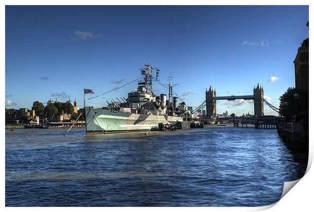 The Tower HMS Belfast and Tower Bridge Print by Chris Day
