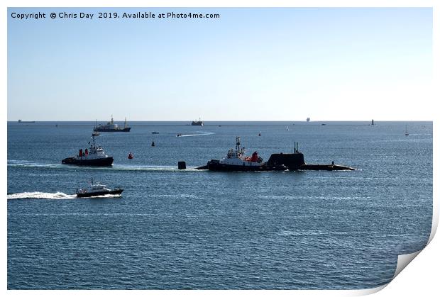 Astute Class attack SSN under escort on Plymouth S Print by Chris Day