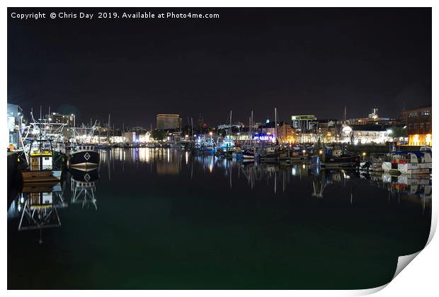 Sutton Harbour Night Print by Chris Day