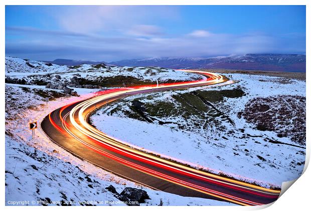 Llangynidr Moors winter night driving Print by Philip Veale
