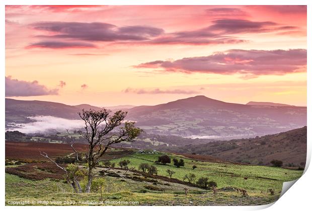 Sugar Loaf and Skirrid Sunrise from the Moors. Print by Philip Veale