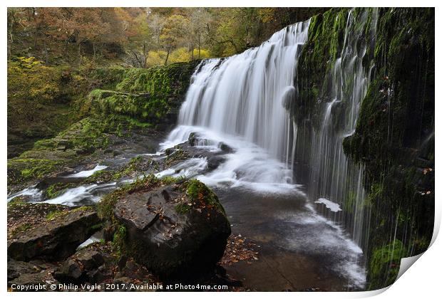 Sgwd Isaf Clun Gwyn, Afon Mellte in Autumn. Print by Philip Veale