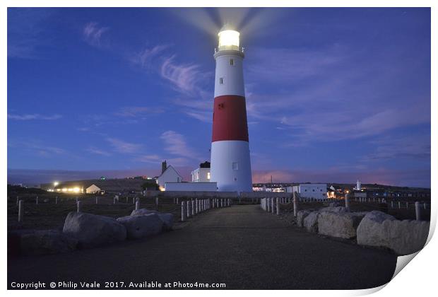 Portland Bill Lighthouse as sea mist drifts ashore Print by Philip Veale