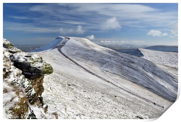 Pen y Fan and Cribyn from Corn Du in Winter. Print by Philip Veale