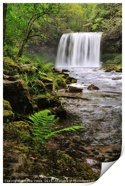 Sgwd Yr Eira in Spring. Print by Philip Veale