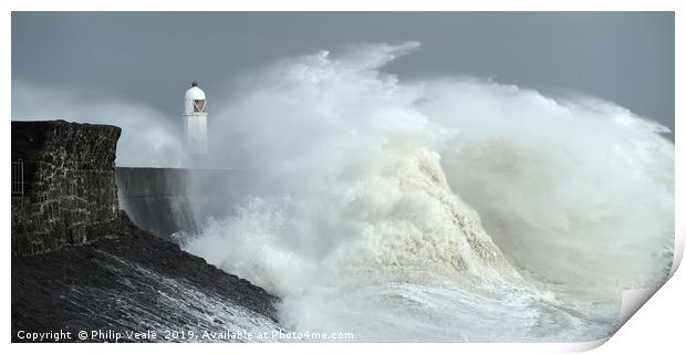 Porthcawl Lighthouse as Storm Freya crashes ashore Print by Philip Veale