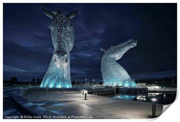 Kelpies at Midnight. Print by Philip Veale