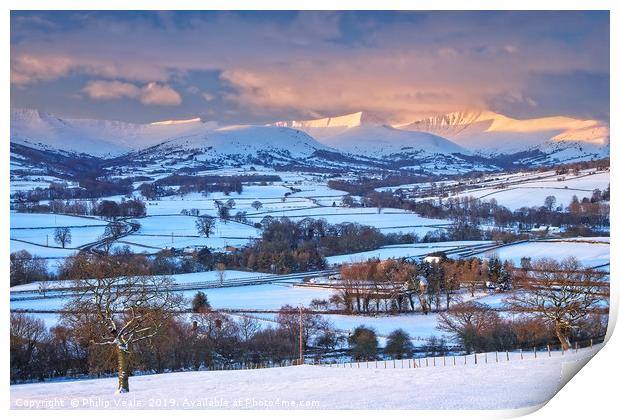 Bannau Brycheiniog Winter's Dawn Embrace. Print by Philip Veale