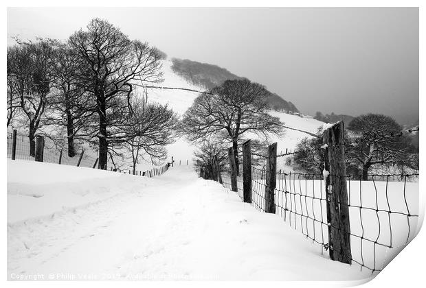 Reservoir Road Cwmtillery during heavy snowfall. Print by Philip Veale