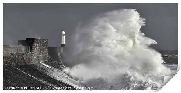 Porthcawl Lighthouse and Crashing Waves. Print by Philip Veale