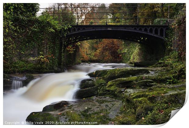 Smarts Bridge over the River Clydach in Autumn. Print by Philip Veale