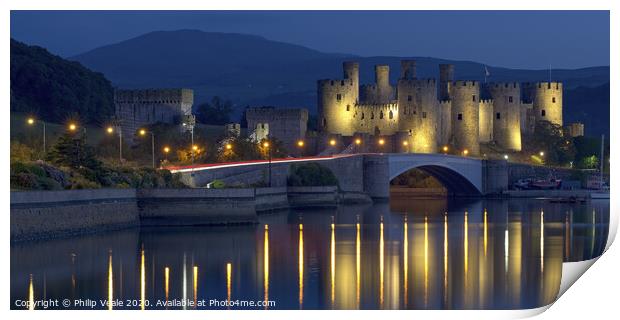 Conwy Castle's Enchanting Night Time Reflection Print by Philip Veale