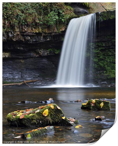 Sgwd Gwladus or Lady Falls in Autumn. Print by Philip Veale