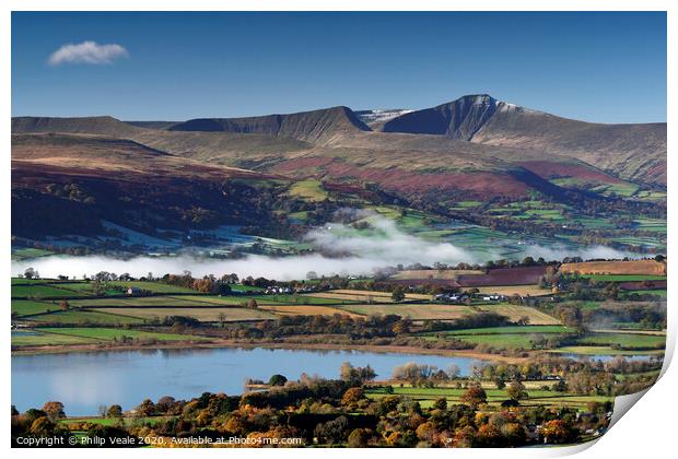 Brecon Beacons & Llangorse Lake Autumn Embrace. Print by Philip Veale