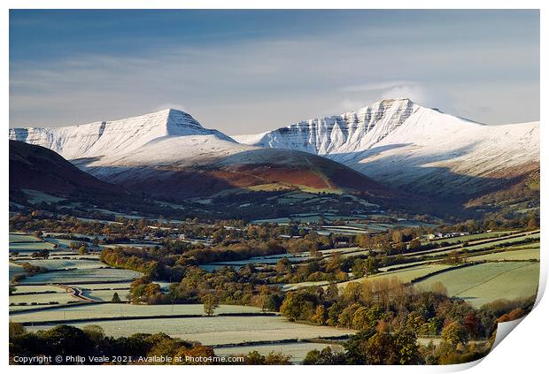 Brecon Beacons after Autumn Snowfall. Print by Philip Veale