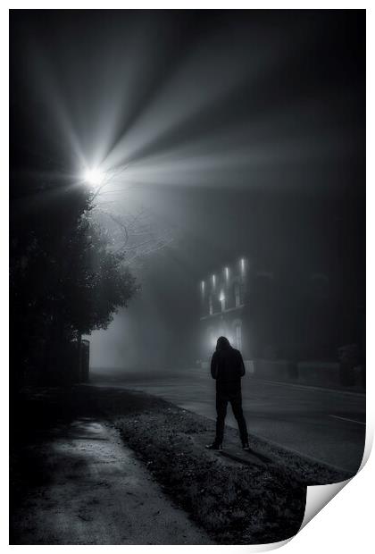 Anonymous Man In Silhouette on a foggy night Print by Shafiq Khan