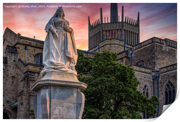 Blackburn Cathedral with Queen Victoria Statue Print by Shafiq Khan